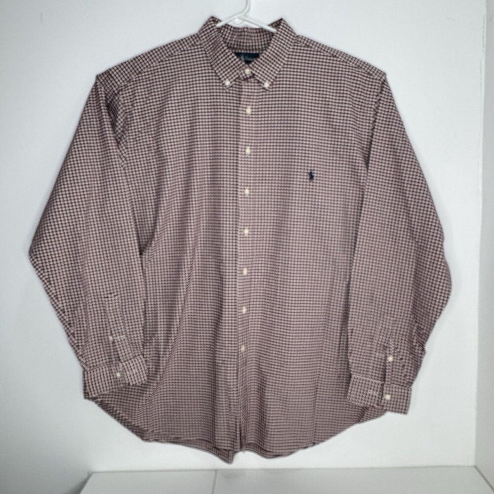 Ralph Lauren Shirt Mens Micro Check Pony Cotton Classic Fit Maroon 3xlt
